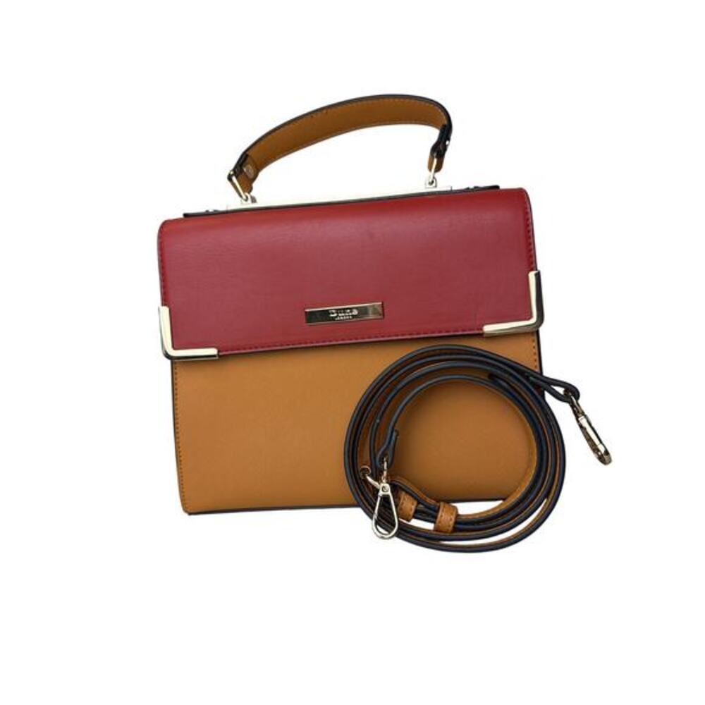 Dune London Structured Satchel Handbag Two-Tone Rust Red Tan‎ Crossbody Bag
